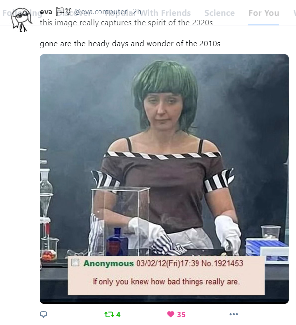 Spirit of the 2020s... that poor girl is illustrating it.